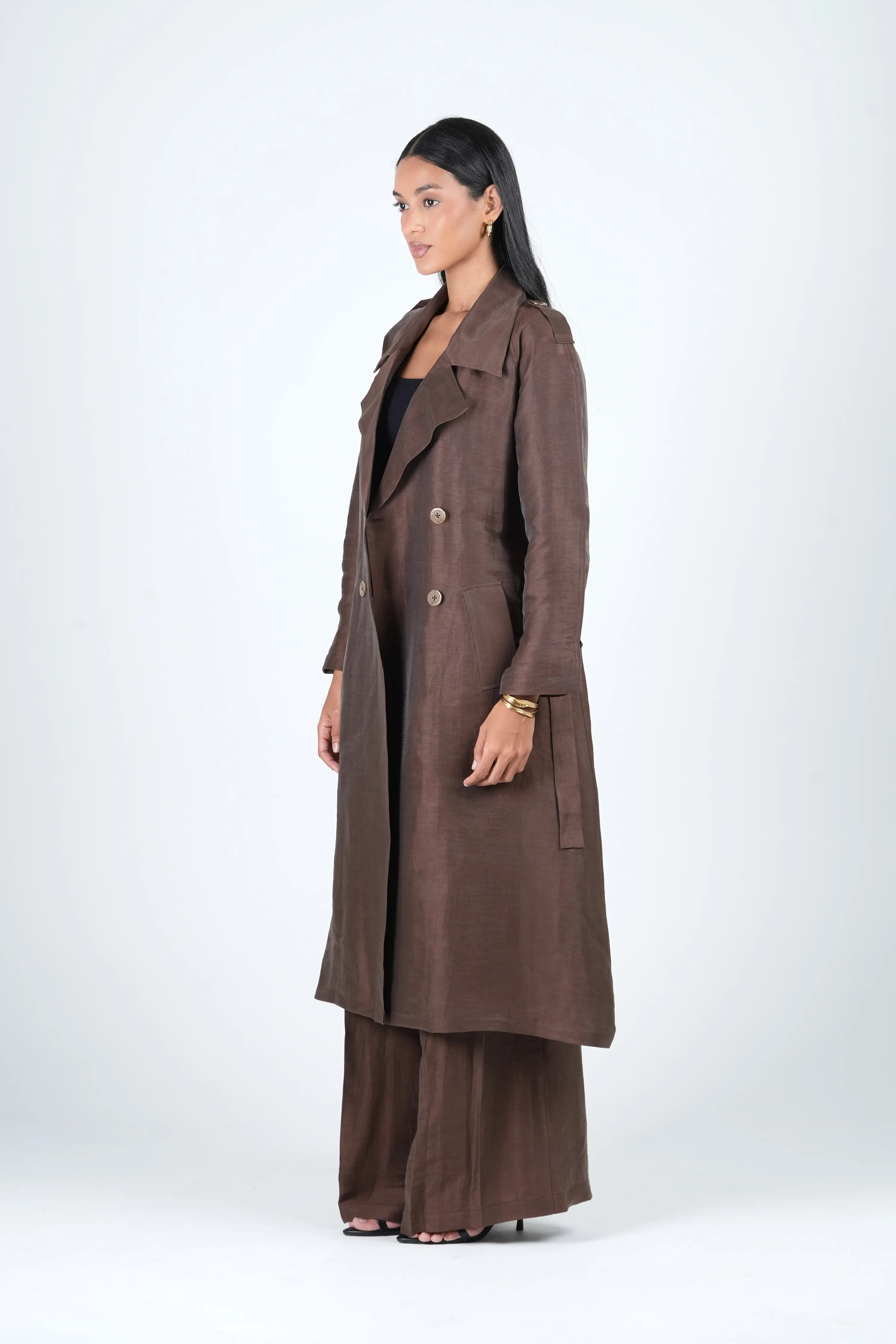 Roma Trench Coat – Mocha Linen Blend