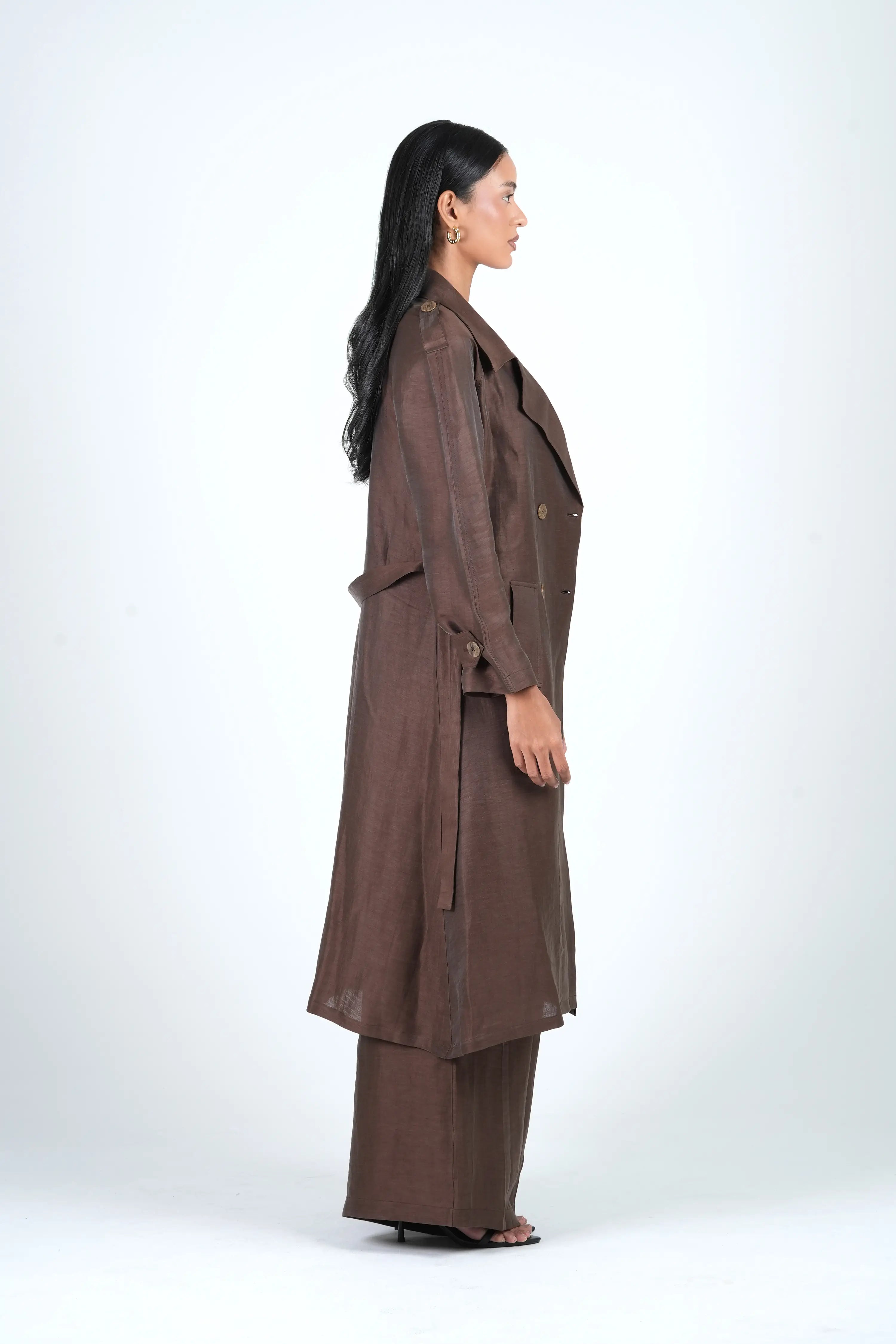 Roma Trench Coat – Mocha Linen Blend