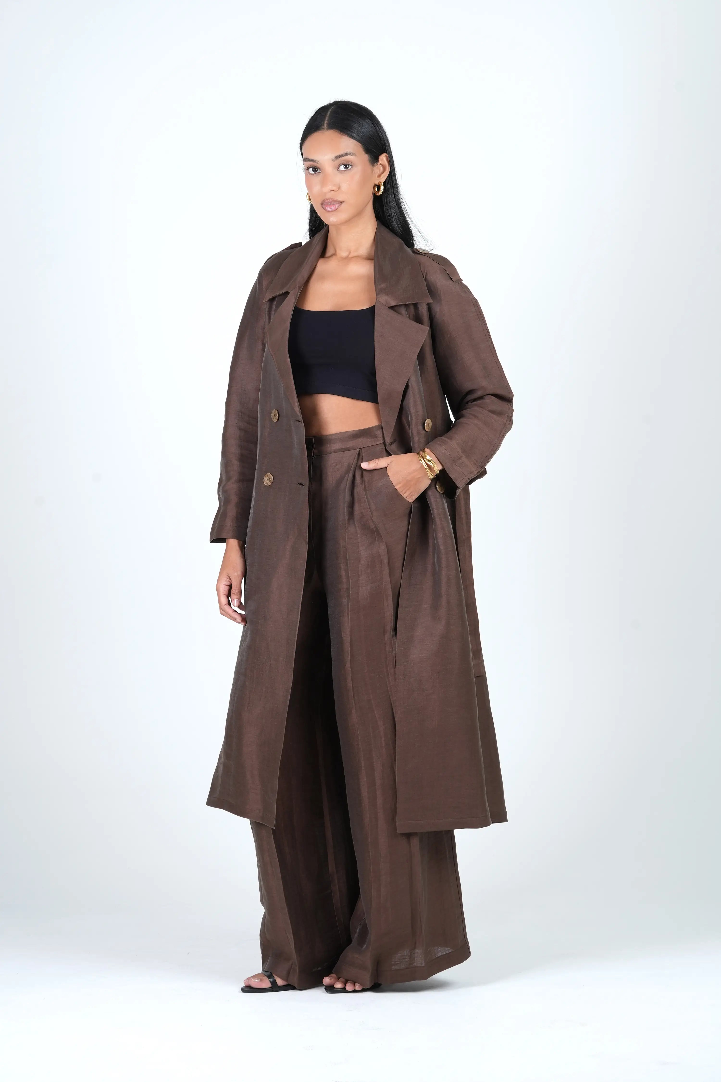 Roma Trench Coat – Mocha Linen Blend