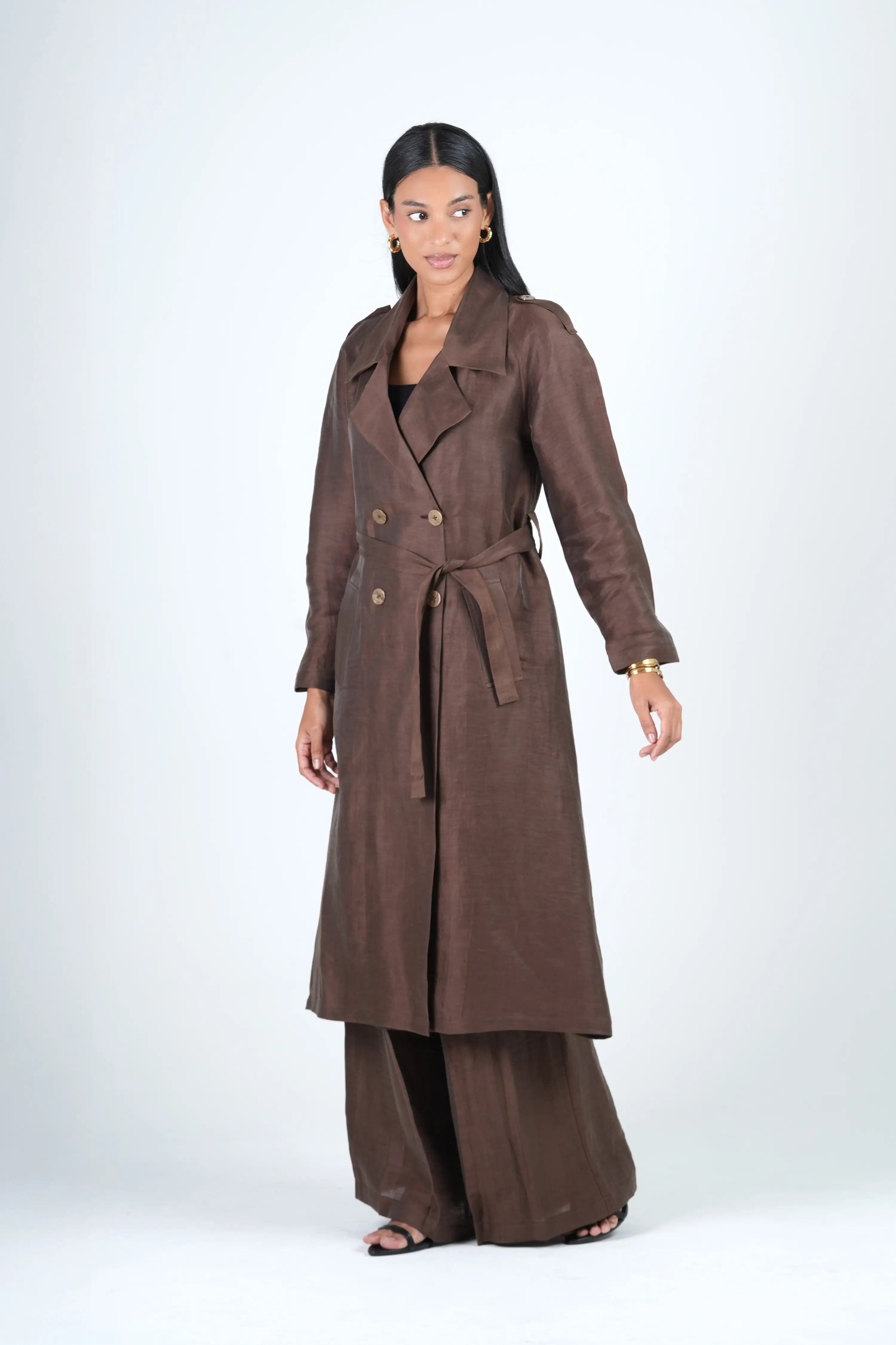 Roma Trench Coat – Mocha Linen Blend