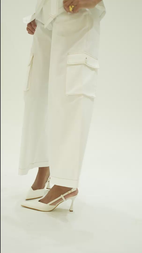 Clara - White Utility Trousers
