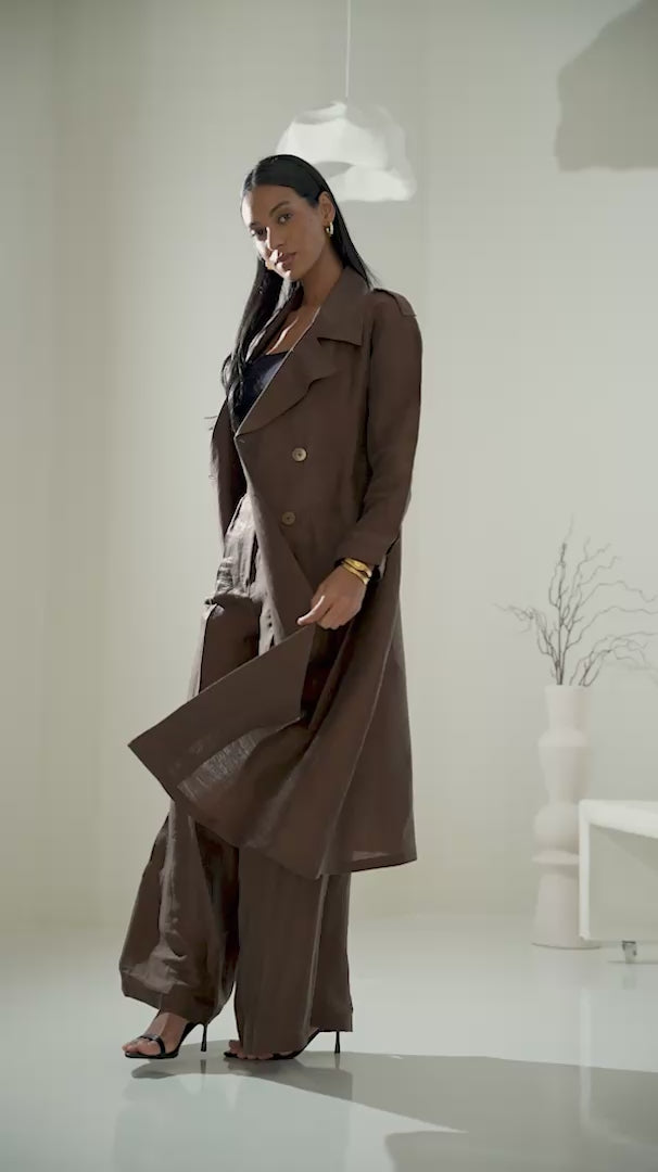 Roma Trench Coat – Mocha Linen Blend
